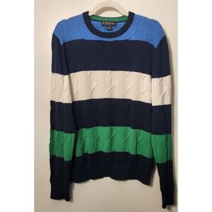 Brooks Brothers Men's Stripe Cable Knit‎ Sweater Large 100% Cotton Preppy